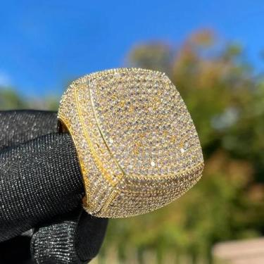 Imagem de Anel Masculino Hip Hop Dourado Com Zircônia Cúbica Luxuosa Para Festas