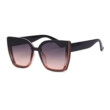 Imagem de Óculos de sol grandes de olho de gato feminino marca de luxo moda armação grande óculos de sol quadrado para homens óculos de sol retrô na moda cateye, cinza marrom, CN