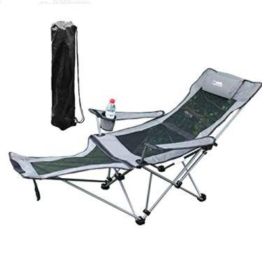 Imagem de Cadeiras de acampamento Cadeira dobrável portátil leve 2 em 1 Cadeira exterior Cadeira de acampamento Cadeiras dobráveis fora Cadeiras para pesca Praia acampamento Passeio em família com apoio para os pés, cinza, 4 kg/8,8 lbs