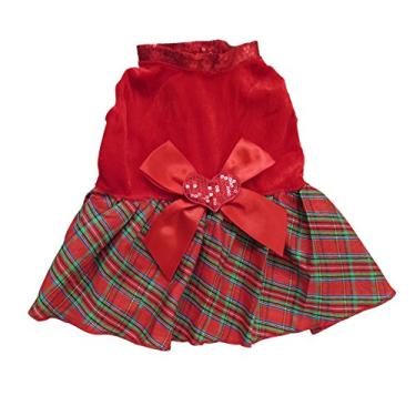 Imagem de Tangpan – Vestido de Natal com laço, saia xadrez, roupas de cachorro, vestido de Papai Noel para cãesTangpan S vermelho Tan-4719