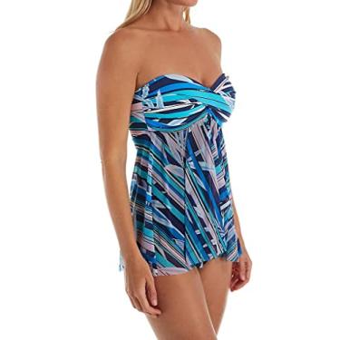 Imagem de Maiô inteiro feminino Bandeau Flyaway da Profile by Gottex, Palm Beach Multi Blue, 6