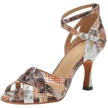 Imagem de Sapatos femininos de dança latina de bico aberto salto baixo para prática de salão salto tango chacha salsa, Cinza, 6.5