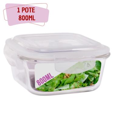 Imagem de Pote Vidro 800ml Quadrado Marmita Tampa Hermético Não Vaza