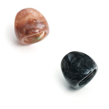 Imagem de Conjunto de anéis de acrílico vintage grosso e largo para mulheres meninas declaração resina domo noivado coquetel festa anel de dedo ajuste confortável moda leve joias exageradas 2 peças tamanho 7-8, Acrílico, Não conhecido