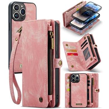 Imagem de ZORSOME Capa carteira para iPhone 14 Pro Max, 2 em 1 destacável de couro premium PU com 8 compartimentos para cartões, bolsa magnética com zíper, alça de pulso para mulheres, homens, meninas, rosa