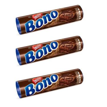 Imagem de Kit 03 Biscoito Bolacha Bono Recheado Sabor Chocolate 140G - Nestlé