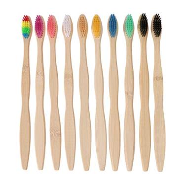 Imagem de Escova de dentes de bambu natural OSALADI 10 unidades ecológicas, cerdas macias, escova de dentes para viagem, biodegradável, macio, para viagem, uso doméstico, cores mistas