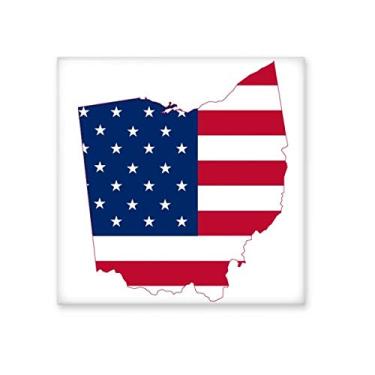 Imagem de Ohio USA Mapa Estrelas Listras Bandeira Formato Cerâmica Azulejo Brilhante Decalque Pedra Adorna Tijolo Vitrificado