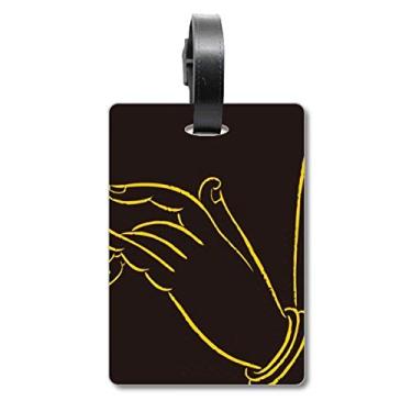 Imagem de Bolsa de mão Culture Religion preta e amarela com etiqueta para cartão de bagagem