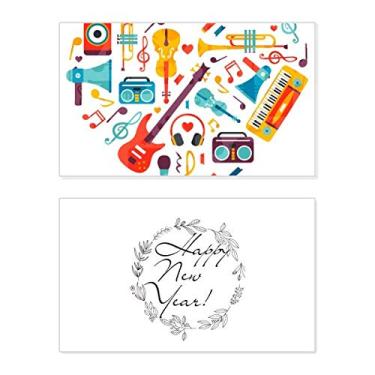 Imagem de Violão, instrumento musical, padrão de coração, ano novo, festival, cartão de felicitações, mensagem de abençoar presente