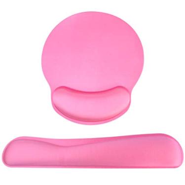 Imagem de Almofada de descanso de pulso para teclado, mouse pad, espuma de memória, conjuntos de almofadas de descanso para digitação confortável e alívio da dor no pulso, base de borracha antiderrapante (rosa