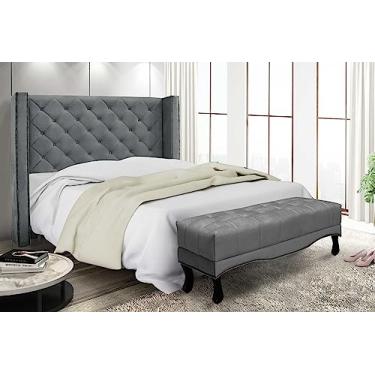 Imagem de Conjunto Kit Cabeceira Quarto + Recamier Sofá Divã Estofado Chaise 2 Lugares 1,4 M Europe (Veludo cinza)