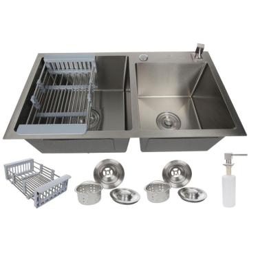 Imagem de Cuba Gourmet Dupla Quadrada Aço Inox 304 Escovada 78X43Cm