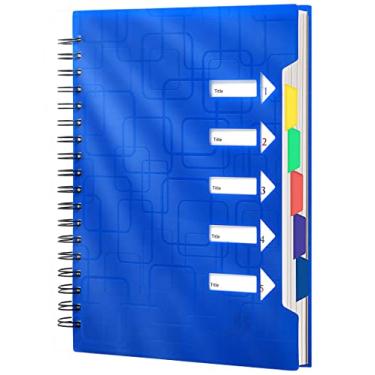 Imagem de CAGIE Caderno espiral com divisores, caderno de 5 assuntos para o trabalho, pautado pela faculdade, 120 folhas/240 páginas, caderno espiral de 21 x 15,8 cm A5 (azul)