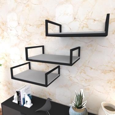 Imagem de Kit Com 3 Prateleira Industrial Suspensa Parede Nicho Cinza Cozinha Escritorio Sala Quarto Infantil