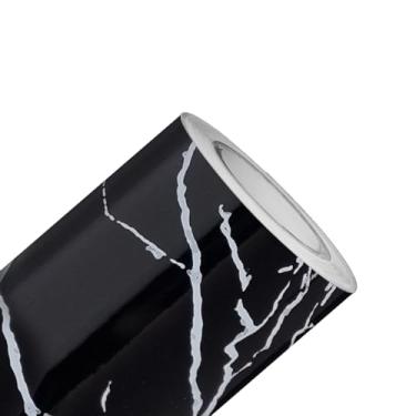 Imagem de Papel de Parede Mármore Luna Preto Branco Prata Vinil Adesivo Impermeável Pia Box Mesa Banheiro