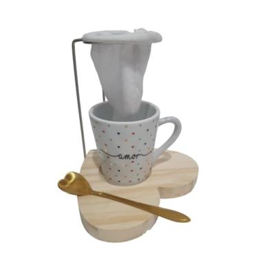 Imagem de Kit Caneca Xícara Mini Coador Café Individual Reutilizável (Amor)