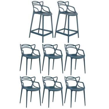Imagem de Kit 6 Cadeiras + 2 Banquetas Médias Masters Allegra Azul Petr