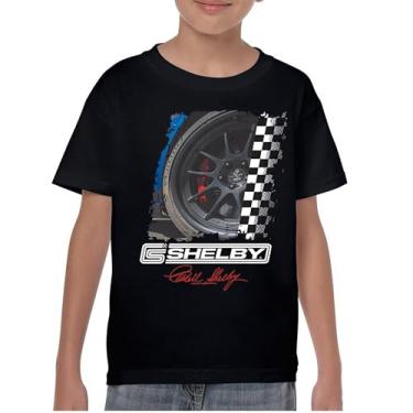Imagem de Camiseta juvenil Shelby Wheel American Classic Muscle Car Racing Mustang Cobra GT500 Performance Powered by Ford Kids, Preto, P