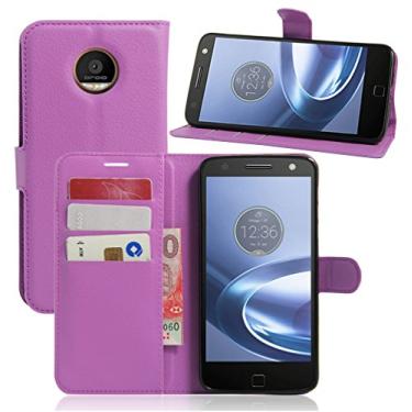 Imagem de Manyip Capa Motorola Moto Z, capa de telefone de couro, protetor de ecrã de Slim Case estilo carteira com ranhuras para cartões, suporte dobrável, fecho magnético