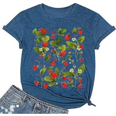 Imagem de Camiseta feminina vintage floral casual boho estampa floral girassol flores silvestres camisetas para meninas, 2024-38-azul, P