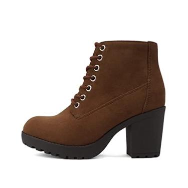 Imagem de Soda Segunda sola sola de salto grosso combate tornozelo bota com cadarço e zíper lateral, Camurça sintética castanha, 7