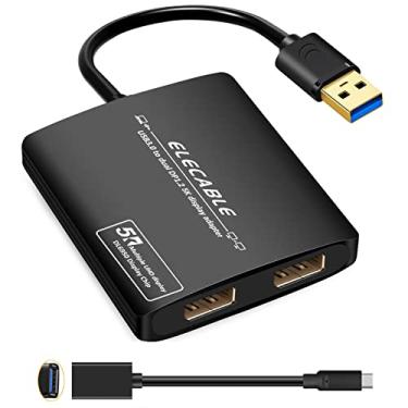 Imagem de ELECABLE Adaptador USB 3.0 para DisplayPort duplo - 5K + 5K a 60Hz Ultra HD - Chip DisplayLink DL6950 integrado - Estenda a tela para vários monitores de TV, compatível com Windows, Mac OS, Android