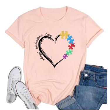 Imagem de Camiseta feminina Be Kind Autism Awareness Accept Understand Love camiseta casual manga curta gráfica tops, Rosa-A, P