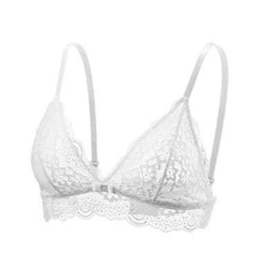 Imagem de Sutiã de renda feminino sem aro sexy triangular transparente com decote em V sem bojo, Pacote com 1 (Branco), M