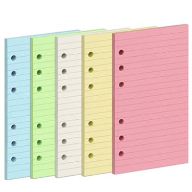 Imagem de Refil de papel colorido A6, [5 cores] Toplive 100 g/m² de papel recarregável de espessura com 6 furos inserções de papel de folha solta, 100 folhas (200 páginas) para caderno de agenda de 6 anéis
