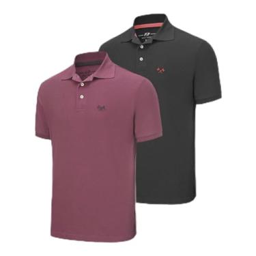 Imagem de FASHIONSPARK Pacote com 2 camisetas polo masculinas, gola V, manga curta, golfe com absorção de umidade, Preto/vermelho, M