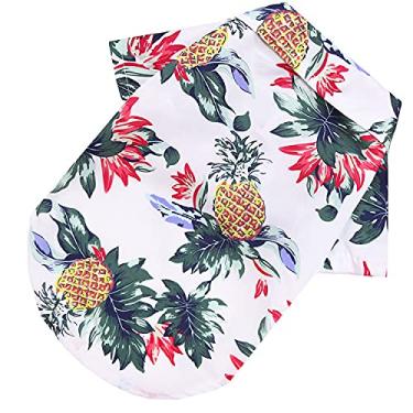 Imagem de 1 camiseta polo havaiana para cães de estimação roupas havaianas para animais de estimação estampa de coqueiros de praia camisa de verão (3GG, branca)
