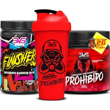 Imagem de Pré-treino Prohibido 360g + Intra/Pós-treino Finisher 300g + Garrafa exclusiva (360g Morango)
