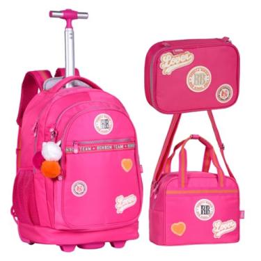 Imagem de Kit Escolar Rebecca Bonbon Infantil Mochila de Rodinha Lancheira Térmica e Estojo Box 36 elásticos (Rosa)