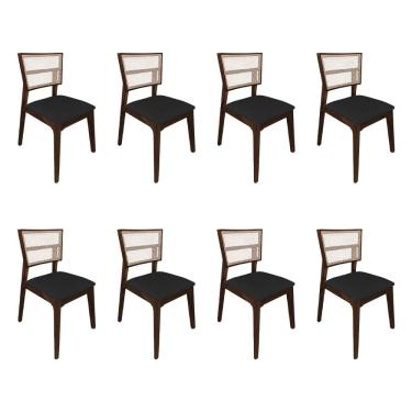 Imagem de Kit 8 Cadeiras De Jantar Manuela Em Tela Assento Veludo Preto Base Em Madeira Maciça - Natural