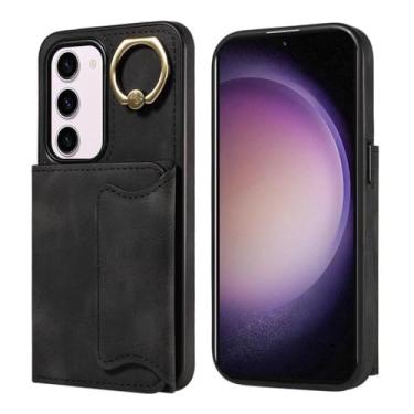 Imagem de Capa para samsung s24 carteira magnética anti-queda anel capa de couro, preta, para samsung s24 case