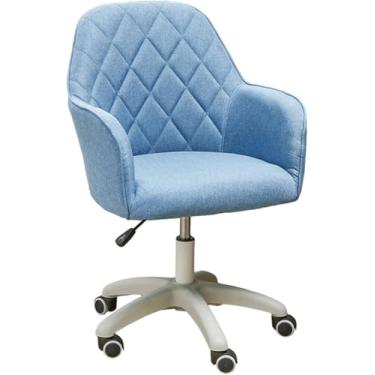 Imagem de Cadeira de mesa cadeira de escritório executiva cadeira de escritório em casa, tecido de algodão e linho, cadeira de escritório giratória moderna ajustável para quarto, azul