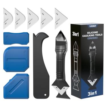 Imagem de XDENGP Ferramenta de calafetagem de silicone 3 em 1, ferramenta de remoção de calafetagem, ferramenta de acabamento de selante, raspador de argamassa, removedor de calafetagem, raspador de ângulo de