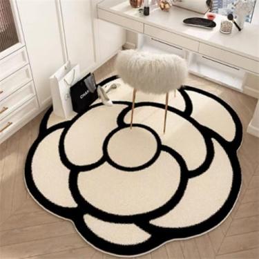 Imagem de Rosa de pelúcia tapete redondo camélia irregular tapete penteadeira cadeira tapete meninas quarto vestiário decoração casa, b, 80x80cm