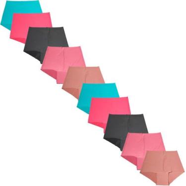 Imagem de Kit 10 Calcinha Tanga Fristyle Short Corte A Laser Cintura Alta, G, Pr