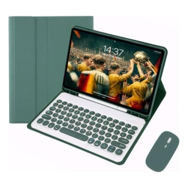 Imagem de Capa Tablet Com Magnética e Removível Teclado e Mouse Bluetooth， Capa Para iPad Pro 12.9 Polegadas (Verde Escuro)