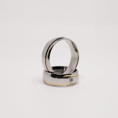 Imagem de Par de Alianças de Compromisso - Aço Inox 7mm - Com Pedras