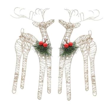 Imagem de Almencla 2x Decorações de Natal Renas Decorações Esculturas Mesa de Natal Iluminado Veado Estatuetas Enfeite de Jardim para Porta da Frente Sala de Estar, Champanhe