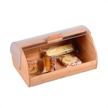 Imagem de Porta Pão De Bambu Suporte Armazenador Pães bolos Cakes Panetones Tampa De Acrílico Transparente Caixa de pão Organizador Para Bancada de Cozinha