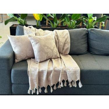 Imagem de Manta Xale Para Sofá 1,80 X 1,40 Tecido Jacquard com Franja  + 4 Capas