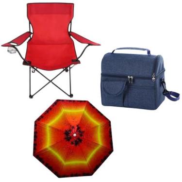 Imagem de Kit verão Camping Bolsa Térmica Cadeira De Pescador dobravel E Guarda 