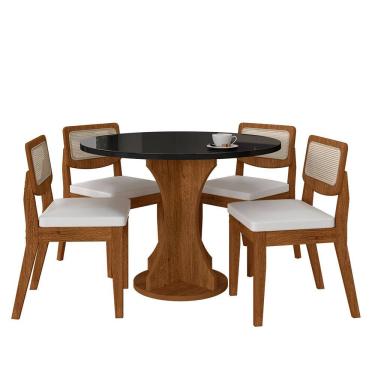 Imagem de Mesa Com 4 Cadeiras Redonda C/vidro Santorini Fre/pto/cor.bco - M.a