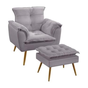 Imagem de Kit Poltrona Decorativa Beta e Puff Lunar N-023 Veludo Cinza Claro Ara