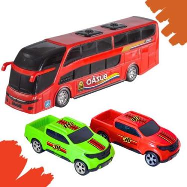 Imagem de Kit 2 Caminhonetes Pickup 1 Mini Buzão Brinquedo Criança Presente Colo