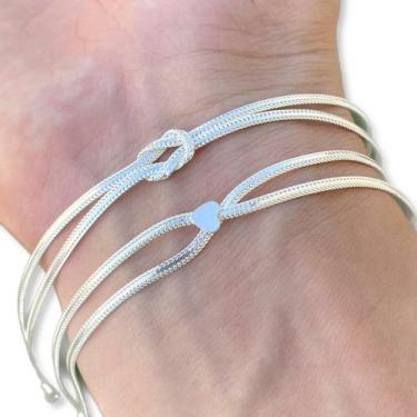 Imagem de Kit com 2 Pulseiras Femininas de Prata 925 Nó Coração 2 Fios - Hakuna 